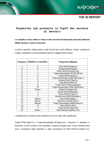 Kaspersky Lab presenta la Top20 dei malware di Gennaio La