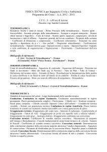 Programma del Corso di FISICA TECNICA 1 (2000