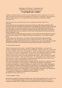 Messaggio del Papa per i venticinque anni della Giornata mondiale