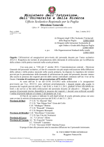 La nota dell`USR Puglia con le sedi delle scuole