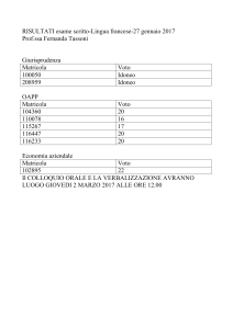 RISULTATI ESONERO Lingua francese