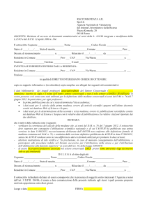OGGETTO: Richiesta di accesso formale a documenti amministrativi