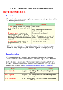 Lesson 5- 14/04/2014 Grammar -Esercizi PRESENT CONTINUOUS