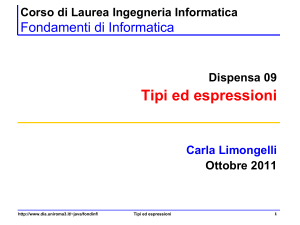 Tipi ed espressioni - Dipartimento di Informatica e Automazione