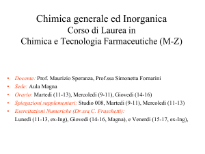 Chimica generale ed Inorganica Corso di Laurea in Chimica e