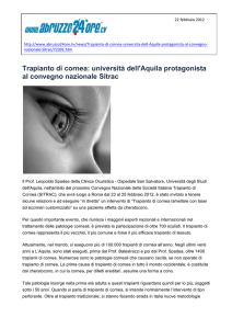 Trapianto di cornea: università dell`Aquila protagonista al