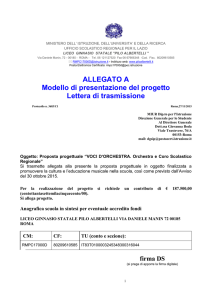 ALLEGATO A Modello di presentazione del progetto Lettera di