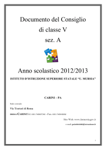 Documento del Consiglio di classe V sez. A Anno scolastico 2012