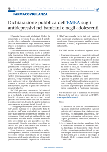 Dichiarazione pubblica dell`EMEA sugli antidepressivi nei