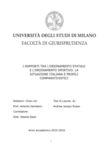 i rapporti tra l`ordinamento statale e l`ordinamento sportivo. la