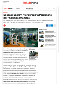 Ecocasa Energy, "fiera green" a Pordenone per l`edilizia sostenibile