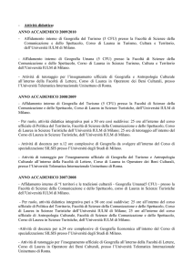 Affidamento interno di Geografia del Turismo (5 CFU) presso