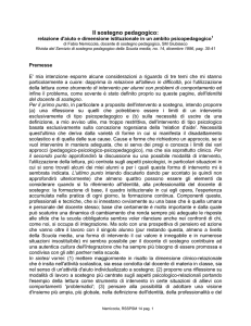 Il sostegno pedagogico: relazione d`aiuto e dimensione istituzionale