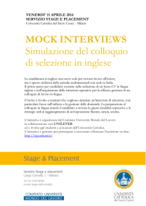 MOCK INTERVIEWS Simulazione del colloquio di selezione in inglese
