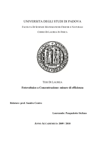 Fotovoltaico a Concentrazione: misure di efficienza