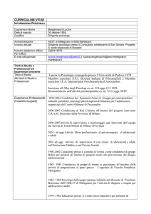 CURRICULUM VITAE Laurea in Psicologia conseguita presso l