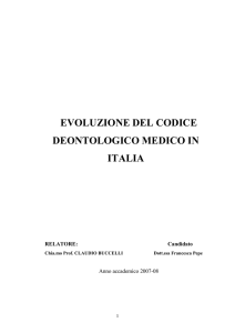 EVOLUZIONE DEL CODICE DEONTOLOGICO MEDICO IN ITALIA