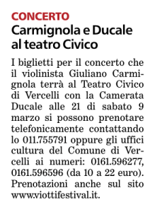 Carmignola e Ducale al teatro Civico