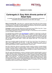 Carteregalo.it: Easy Nolo diventa partner di Retail Italia