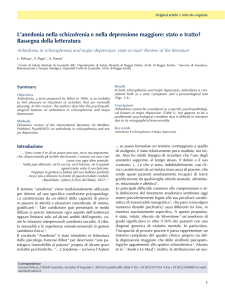 L`anedonia nella schizofrenia e nella depressione maggiore: stato o