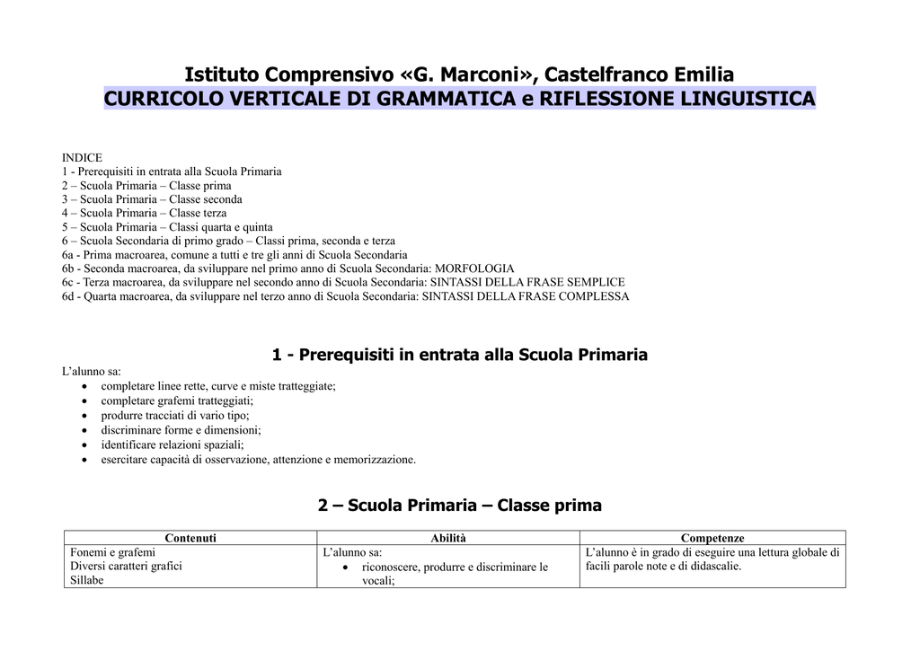 Curricolo Di Grammatica