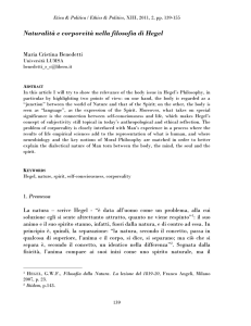 Naturalità e corporeità nella filosofia di Hegel