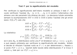 Test F per la significativit`a del modello Per verificare la significativit