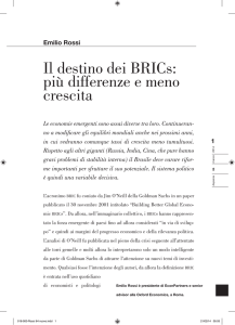 Il destino dei BRICs: più differenze e meno crescita