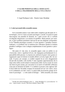 I valori personali della sessualità e della trasmissione della vita umana