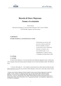 Ricordo di Ettore Majorana: l`uomo e lo scienziato