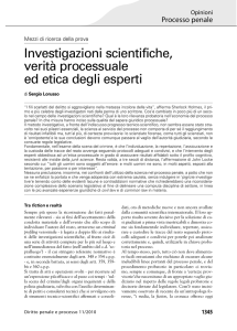 Investigazioni scientifiche, verità processuale ed etica degli esperti