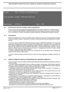 Regolamento didattico Corso di Laurea in Servizio Sociale