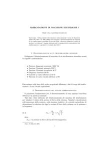 Dimensionamento di un trasformatore monofase