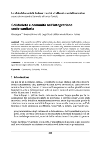 Solidarietà e comunità nell`integrazione socio