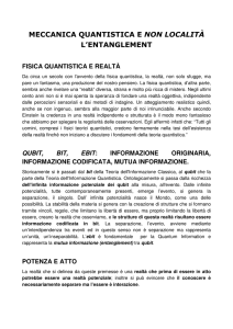 MECCANICA QUANTISTICA E NON LOCALITÀ L`ENTANGLEMENT