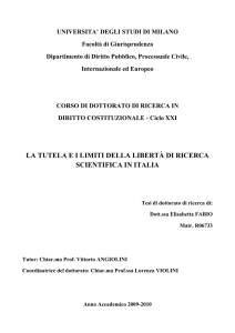 la tutela ei limiti della libertà di ricerca scientifica in italia
