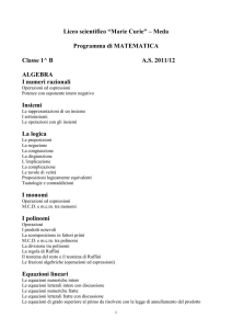 Meda Programma di MATEMATICA Classe 1^ B AS 2011/12
