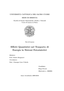 Effetti Quantistici nel Trasporto di Energia in Sistemi Fotosintetici