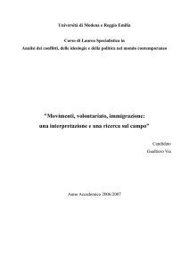 "Movimenti, volontariato, immigrazione: una interpretazione e una