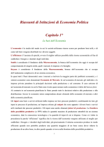 Riassunti di Istituzioni di Economia Politica Capitolo 1°