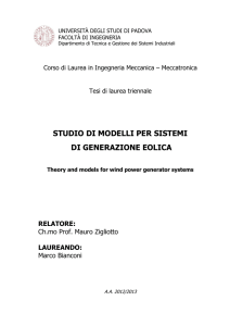 STUDIO DI MODELLI PER SISTEMI DI GENERAZIONE EOLICA