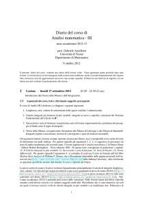 Diario del corso di Analisi matematica - III