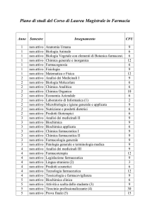 Piano di studi del Corso di Laurea Magistrale in Farmacia