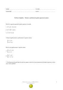 Verifica di algebra – Sistemi e problemi di grado superiore al primo