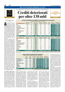 Crediti deteriorati per oltre 138 mld