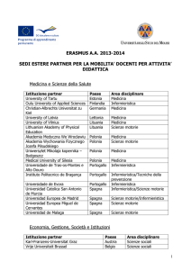 elenco delle sedi estere partner per la mobilita` docenti a