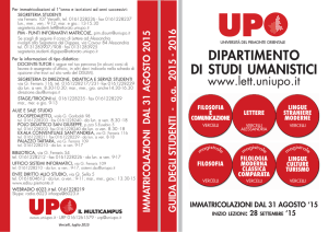 Dipartimento di Studi Umanistici - Università del Piemonte Orientale