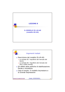 LEZIONE 8 Argomenti trattati Descrizione del modello IS-LM