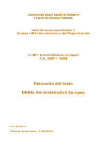 Riassunto dal testo Diritto Amministrativo Europeo
