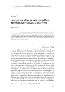 «L`arco trionfale di una sconfitta»: Pasolini tra vitalismo e ideologia